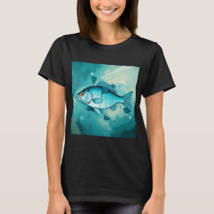 Camiseta Fragmentação de Peixe Turquesa Cubista
