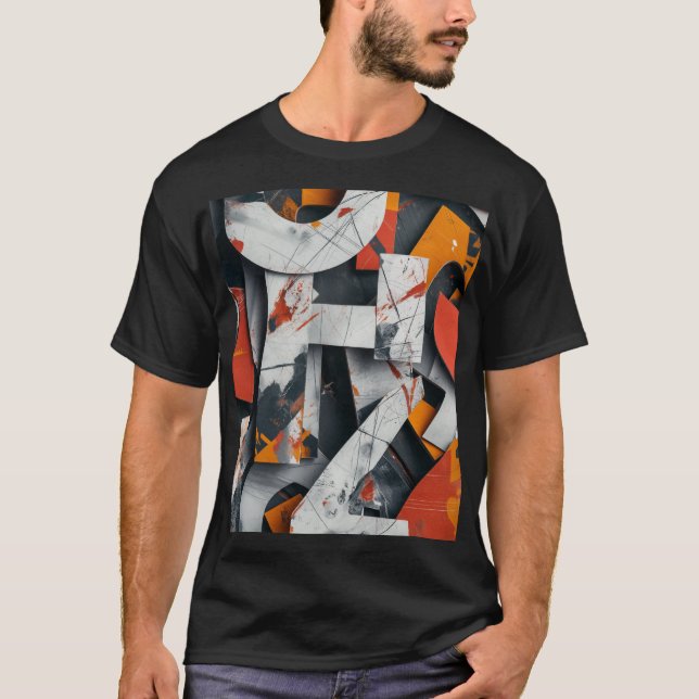 Camiseta Fragmentos alfabéticos em laranja e cinza (Frente)