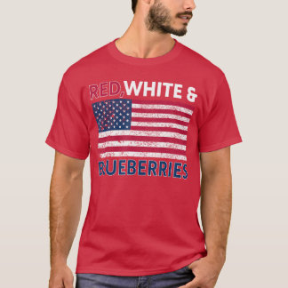 Camiseta Framboesas Vermelhas Brancas e Azuis Patriota retr