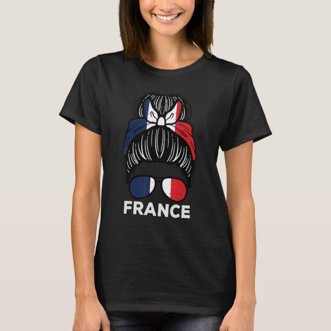 Camiseta França Bandeira Garota Francesa Hairbun Futebol Fa (Frente)