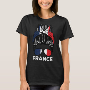 Camiseta França Bandeira Garota Francesa Hairbun Futebol Fa