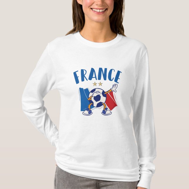 Camiseta França Dabbing Soccer Bola Sinalizador 2 estrelas (Frente)