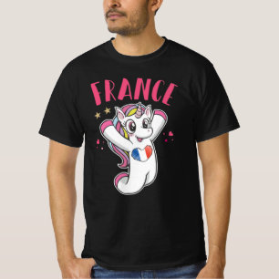 Camiseta França Soccer Fan Unicorn com bandeira cardíaca