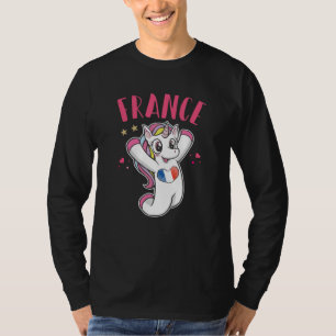 Camiseta França Soccer Fan Unicorn com bandeira cardíaca