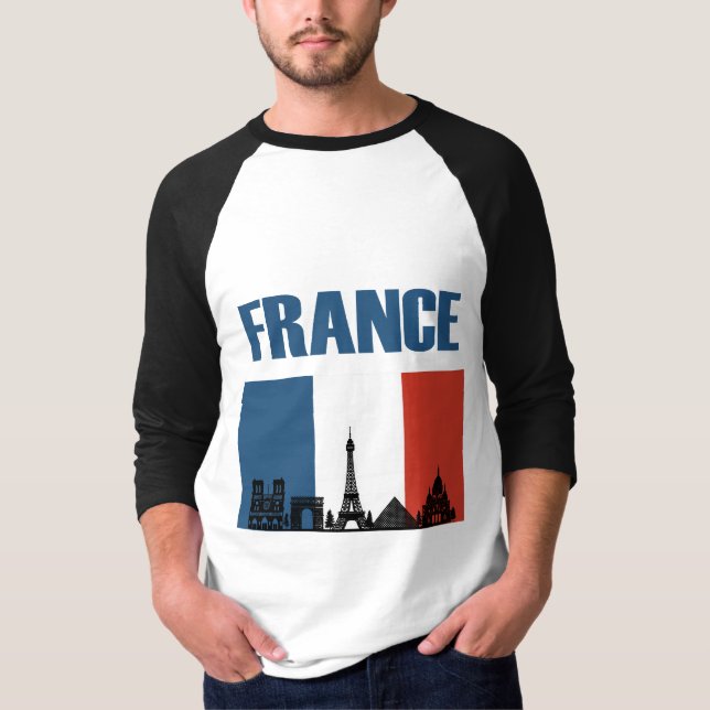 Camiseta França Viagem - Paris City Skyline French Flag (Frente)