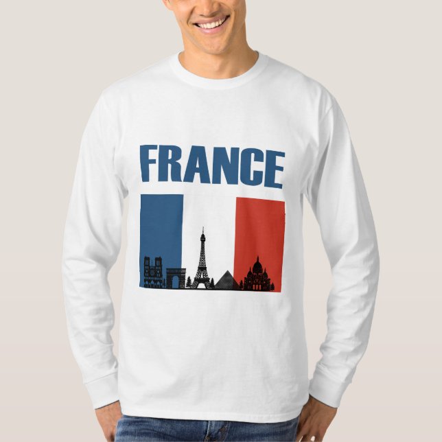 Camiseta França Viagem - Paris City Skyline French Flag (Frente)