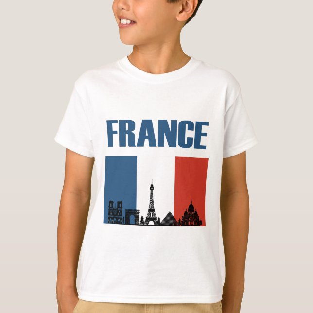 Camiseta França Viagem - Paris City Skyline French Flag (Frente)