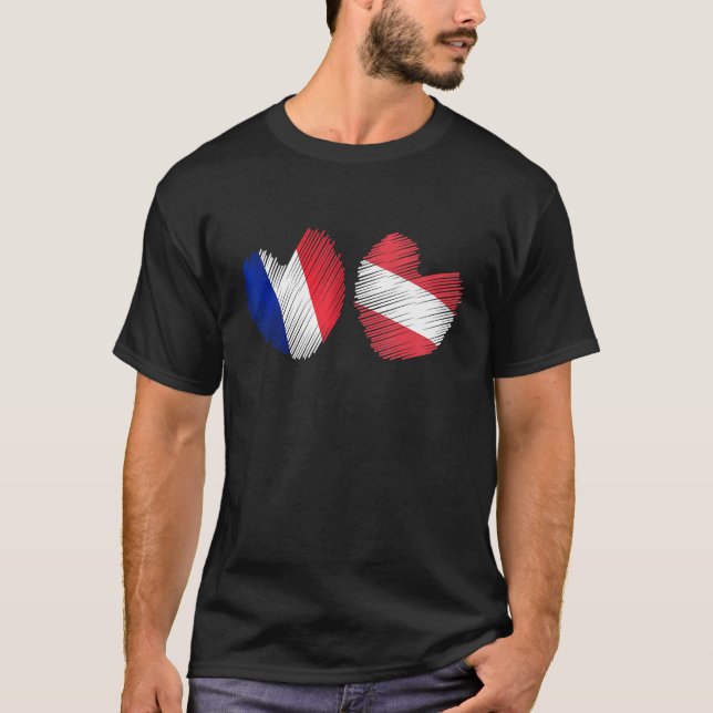 Camiseta France Austria Heart French Flag Austrian Flag Gru (Frente)