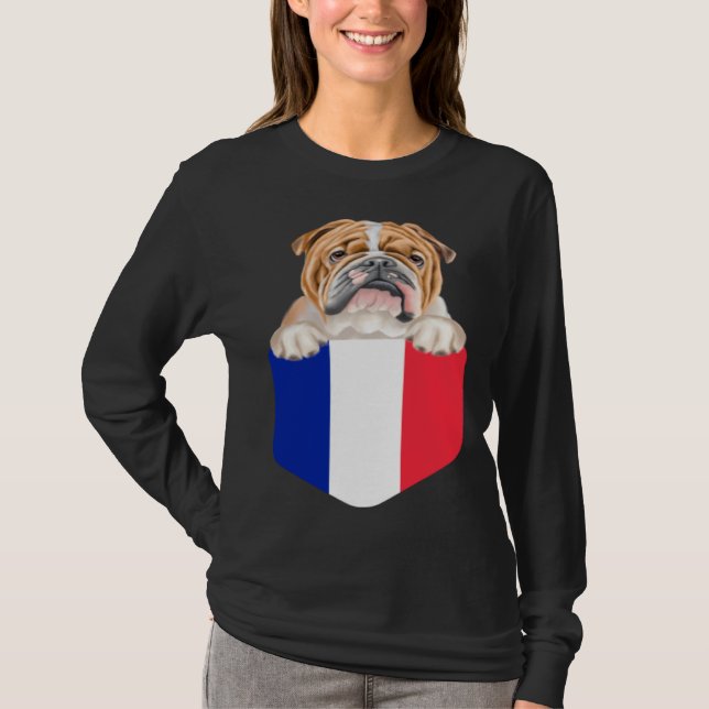 Camiseta France Flag Bulldog Dog In Pocket (Frente)