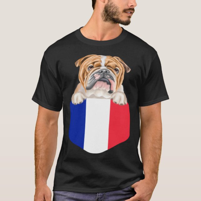Camiseta France Flag Bulldog Dog In Pocket (Frente)