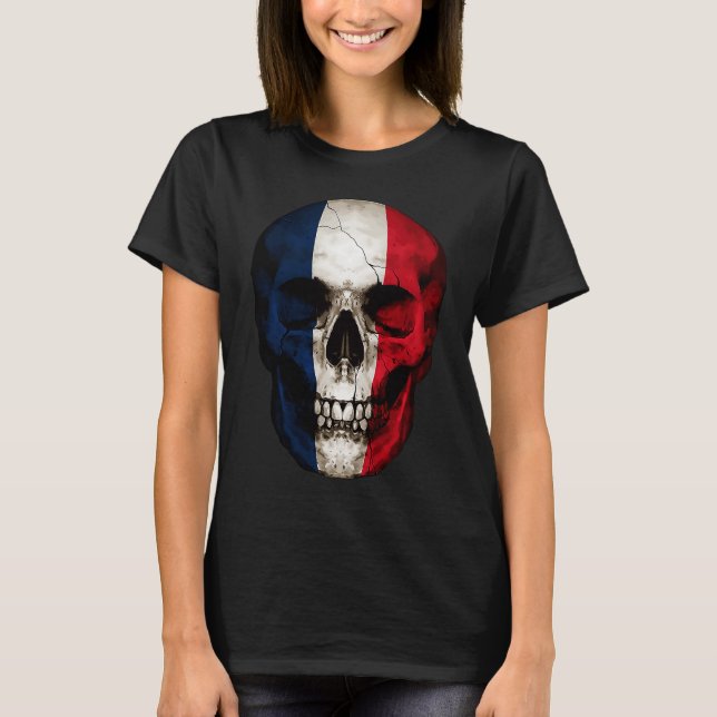 Camiseta France Flag Skull French Roots Proud Patriotic (Frente)