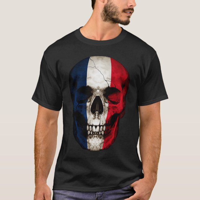Camiseta France Flag Skull French Roots Proud Patriotic (Frente)
