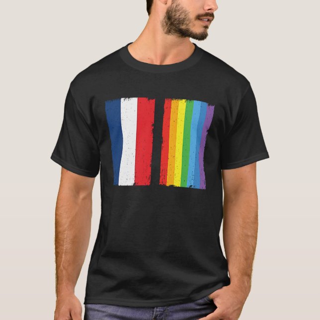 Camiseta France LGBTQ Flag Rainbow Queer Gay (Frente)