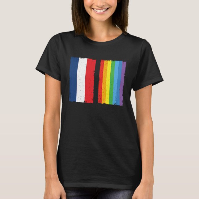 Camiseta France LGBTQ Flag Rainbow Queer Gay (Frente)