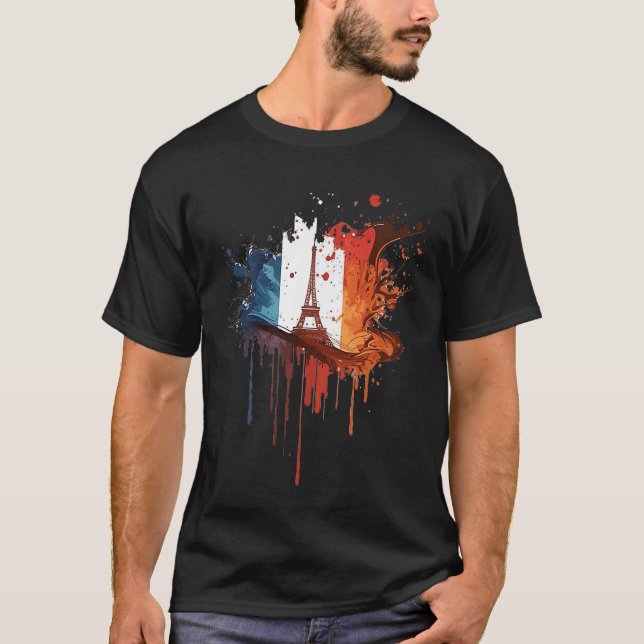 Camiseta France Paris Abstract Splatter French Flag Eiffel  (Frente)