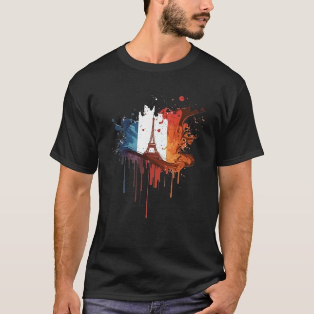 Camiseta France Paris Abstract Splatter French Flag Eiffel  (Frente)