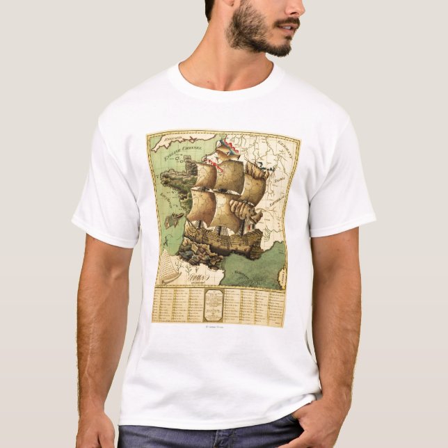 Camiseta France representou como um mapa de ShipPanoramic (Frente)