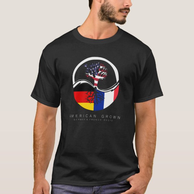 Camiseta Francês Alemão Raízes Americanas Crescem Com Bande (Frente)