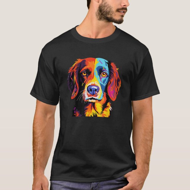 Camiseta Francês Brittany Spaniel Mãe Pai Cachorro Face Pop (Frente)