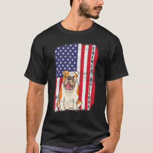 Camiseta Francês Buldogue Dog US Flag Feliz 4 de julho Amer