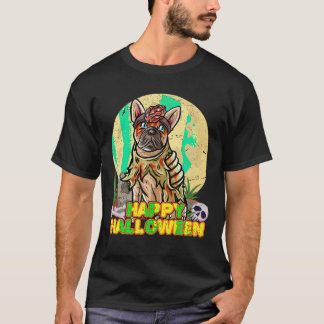 Camiseta Francês Buldogue Feliz Halloween Figurume Zombie T