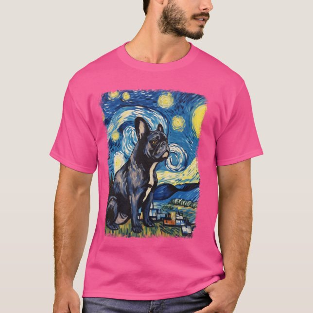 Camiseta Francês Buldogue Frenchie Dog Starry Night Paintin (Frente)