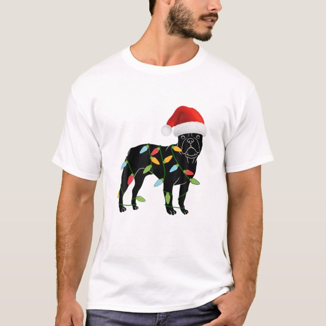 Camiseta Francês Buldogue Santa Hat Árvore De Natal Luz Xma (Frente)