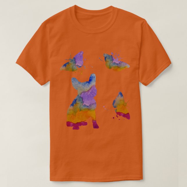 Camiseta Francês Bulldog Art Frenchie Dog Butterflies Art (Frente do Design)