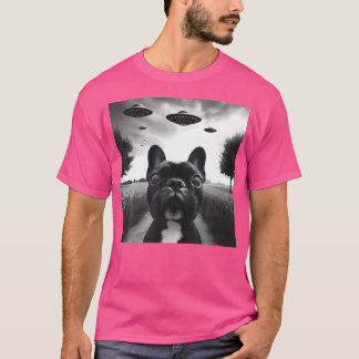 Camiseta Francês Bulldog Engraçado Selfie Com Ufos Weir