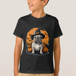 Camiseta Francês Bulldog Frenchie Dog Whitch Hat Halloween