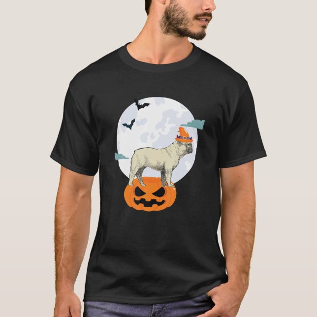 Camiseta Francês Bulldog Witold Moon Halloween Pumpkin Fran (Frente)