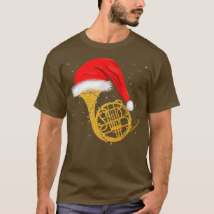 Camiseta Francês Horn Music Lover Papais noeis de iluminaçã