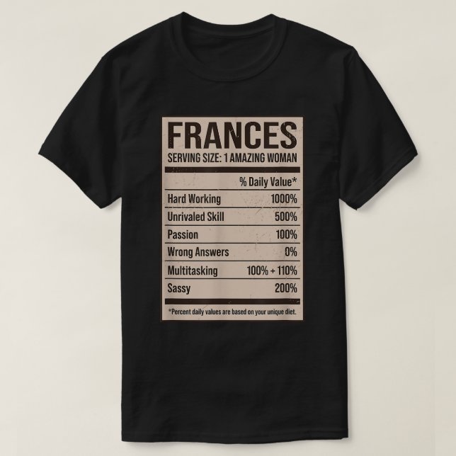 Camiseta Frances Nutrição Fatos Nome Alias do Apelido (Frente do Design)