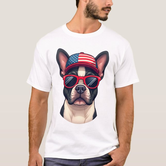 Camiseta Francês Vestindo Cores dos EUA (4) (Frente)