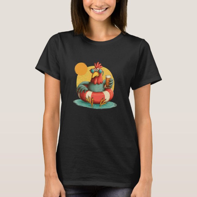 Camiseta Frango Amigável com Argola de Piscina e Cerveja (Frente)