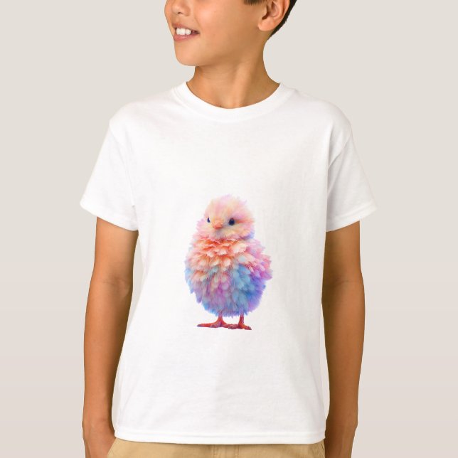 Camiseta Frango Arco-Íris Fofo Pastel Infantil (Frente)