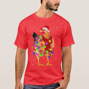 Camiseta Frango Árvore de Natal Santa Hat Fairy Lights Arou