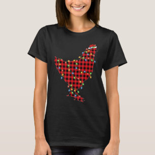 Camiseta Frango Ave Xmas Luzes Vermelho Buffalo Xadrez Fran