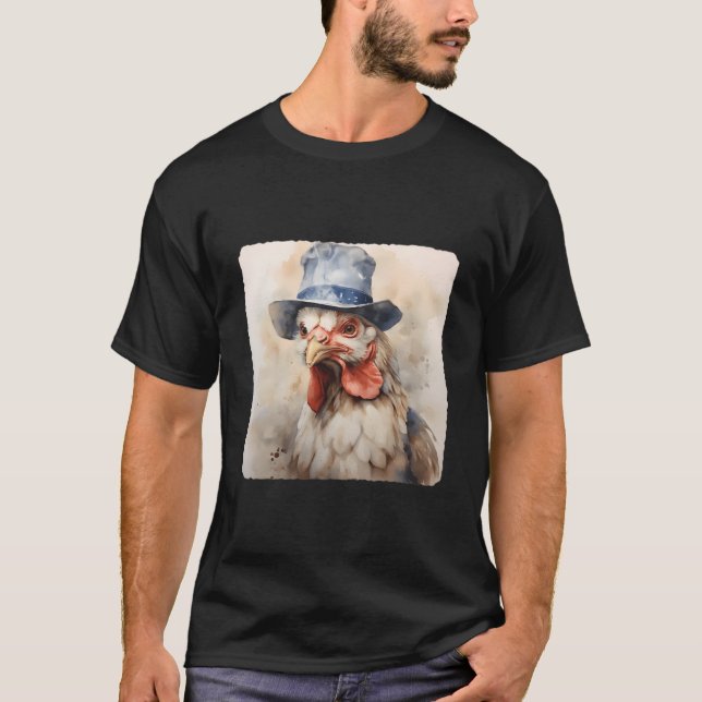 Camiseta Frango Com Uma Fazenda Frango Vestindo Pássaro (Frente)