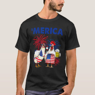 Camiseta Frango da Bandeira dos EUA Fogos de Artifício Patr