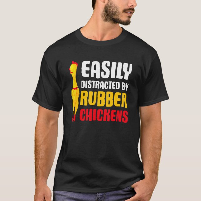 Camiseta Frango de Borracha Facilmente Distraído  Frango de (Frente)