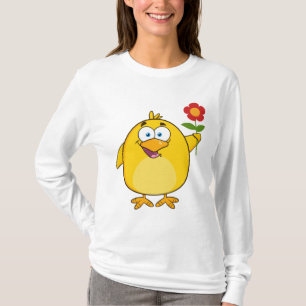 Camiseta Frango de desenho animado amarelo fofo com flor