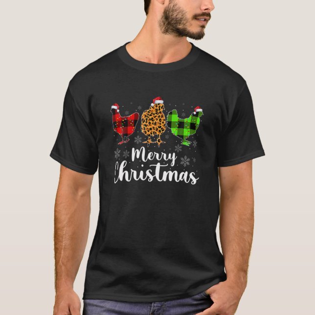 Camiseta Frango de Natal Luz Engraçada Frango No Natal (Frente)