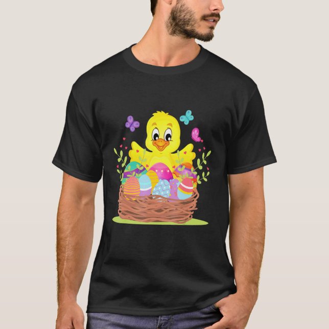 Camiseta Frango de Páscoa Fofo Bebê Frango Meninos (Frente)