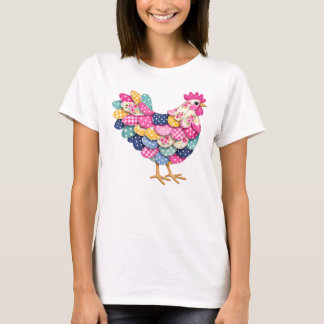 Camiseta Frango de Patchwork Floral para Mães de Galinha