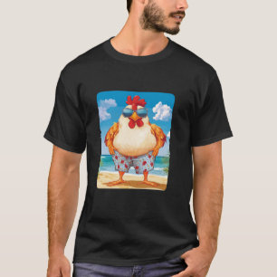 Camiseta Frango de Praia Engraçado com óculos de sol e maiô
