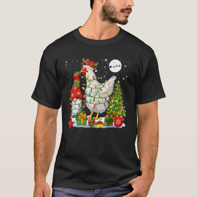 Camiseta Frango de Rena de Natal Com Gnomo de Natal F (Frente)