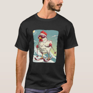 Camiseta Frango engraçado de inverno com esqui cross-countr