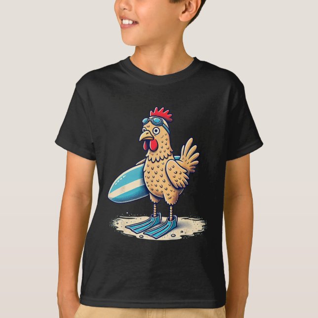 Camiseta Frango Engraçado de Surf com Barbatanas Design de  (Frente)