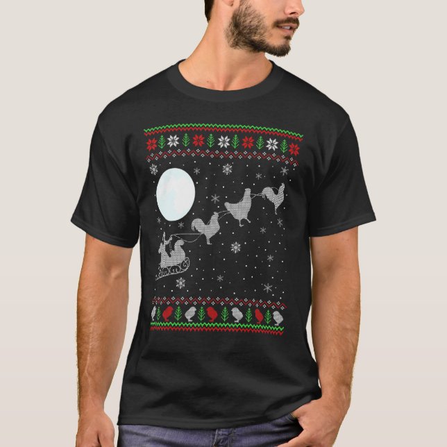 Camiseta Frango Feio do Natal Papai Noel Montado em Renas F (Frente)